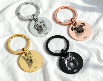 Llavero con retrato de mascota personalizado, placa conmemorativa grabada para perro y gato