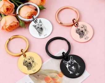 Llavero con retrato de mascota grabado, placa conmemorativa personalizada para perro y gato, de acero inoxidable
