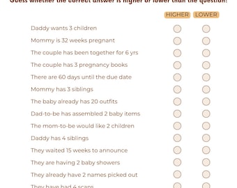 Baby Shower Game (Higher or Lower)