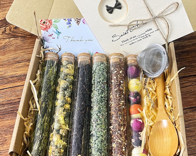 Mothers Day Gift, Herbal Tea Gift Set with Loose Leaf & Blooming Teas, Care Package for Her, Tea Sampler Box