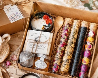 Luxury Tea & Self-Care Gift Box – Honey, Soy Candle, Oatmeal Soap Mother's Day