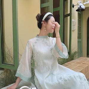 Modern Floral Ao Dai with Sheer Silk and Four Panels