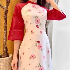 Women&#39;s Floral Modern Áo Dài Ready-Made Beautiful Silk - High-Quality Modern Áo Dài Made from Silk