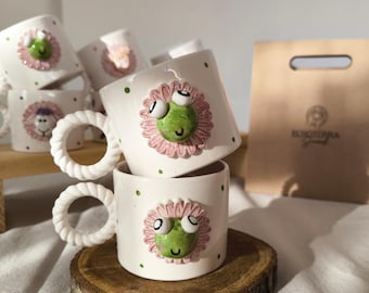 Handmade Kawaii Frog Mug: 3D Ceramic Coffee Cup