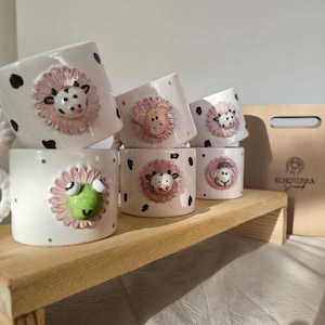Handmade Animal Face Ceramic Mug – Frog, Cow, Pig, Sheep Cups – Cute 3D Farm Animal Pottery – Funny Unique Gift Idea