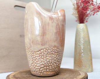Beige Ceramic Mug, Handmade Textured Cup, Rustic Pottery Coffee Mug, Earthy Stoneware Gift