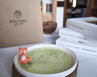 Handmade Fox Ceramic Plate Set, Animal Dinnerware Gift