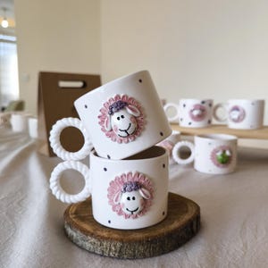 Purple Sheep Mug – Handmade Ceramic Animal Cup – Cute 3D Sheep Face Mug – Whimsical Gift – Cozy Farmhouse Coffee Cup – Pastel Pottery