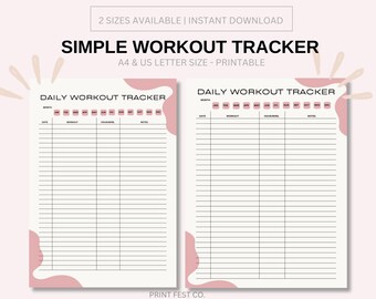 Rastreador de ejercicios imprimible, registro diario de ejercicios, diario de ejercicios, planificador de ejercicios, planificador de ejercicios, A4, 8,5" x 11", descarga instantánea