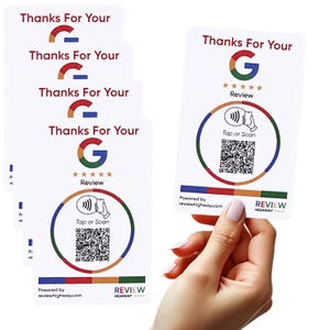 Carte Google Review Tap Card réutilisable Smart Tap NFC et code QR - Carte Google Review personnalisée pour les entreprises - Créée par Review Highway