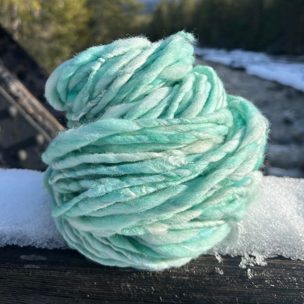 Sea Foam Green - Hand Dyed, Hand Spun Art Yarn. Super Fine Merino swirled with Silk and Sparkle for Tapestry Weaving, Knitting, Crochet