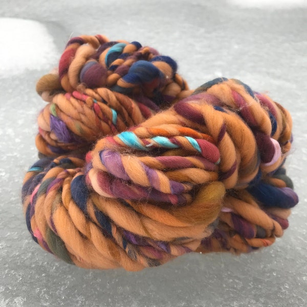 Cosmic Creamsicle- Hand Dyed, Hand Spun Art Yarn. Super Fine Merino swirled with Silk, Bamboo and Sparkle
