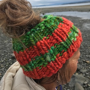 Stripey - Warm Wooly Headband - Hand Dyed. Hand Spun. Hand Knit. Superfine Merino and Silk