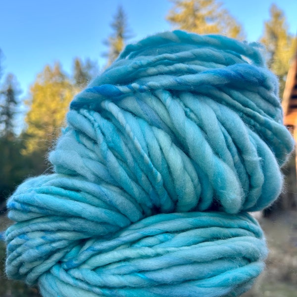 Celeste Blue- Huge Skein- Hand Dyed, Hand Spun Art Yarn from Super Soft Merino, Silk and Sparkle for knitting, weaving, fiber arts, etc