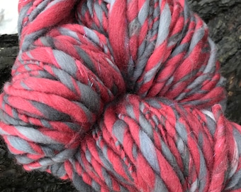 Ruby Charcoal - Huge Skein- Hand Dyed, Hand Spun Art Yarn. Super Soft Merino, Silk, Bamboo and Sparkle. For Knitting, Weaving, Fiber Arts