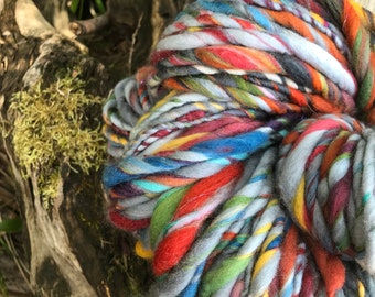 Rainy Day Rainbows - Hand Dyed. Hand Spun. Art Yarn. Superfine 18.5 micron Merino, Silk, Bamboo & Sparkle. Knitting, Weaving, Fiber Arts