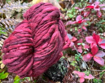 Rich Red- Hand Dyed, Hand Spun Art Yarn. Super Fine Merino swirled with Silk and Sparkle for Tapestry Weaving, Knitting, Crochet etc
