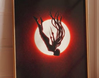 Dark Fantasy muurkunst, Mistborn Vin-print, rode poster, leesgrage cadeau voor haar, Luthadel-maan