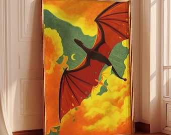 Tairn and Andarna Dragon Art Print, Fourth Wing Booktok Gift