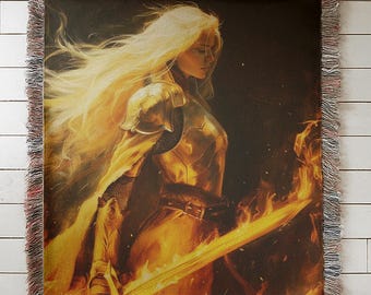Manta tejida Aelin Corazón de Fuego, inspirada en el Trono de Cristal, decoración literaria