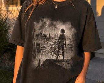 Camiseta gráfica de Vin Mistborn, estilo vintage, ciudad de Luthadel, camiseta de arte de fantasía retro, Cosmere Bookish