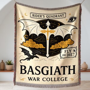 Geweven deken Dark Dragon | Basgiath-deken geïnspireerd, vierde vleugelworp, violet Sorengail-cadeau, fantasiedecor, cadeau voor boekenliefhebber