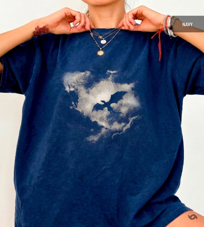 Dark Fantasy Dragon Clouds Shirt, Minimalist Dragon, Comfort Colors Tee,Inspired Fourth Wing image 2