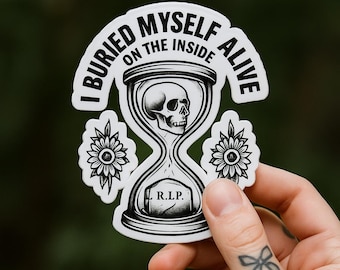 Elder Emo Sticker: Vintage Tattoo Style Hourglass & Skull