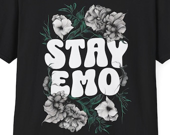 Stay Emo Black T-Shirt: Floral Pop Punk Tee