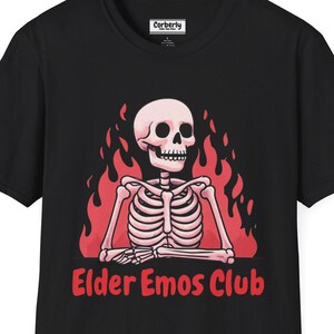 Elder Emo Club Skeleton T-shirt, Black Emo Shirt, Emo Music Tee, Scene Shirt, Pop Punk Clothing, Emo Fashion Gift