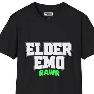 Camiseta negra de Elder Emo Rawr, camiseta de niño emo, camiseta Scene, When We Were Young, camiseta pop punk, camiseta emo, Scenecore
