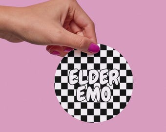 Elder Emo Vinyl Sticker: Black and White Checkered Design