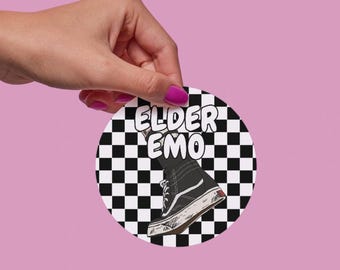 Elder Emo Vinyl Sticker: Vans Shoe, Black & White Checkered