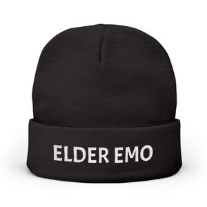 Elder Emo Black Beanie, Emo Beanie, Embroidered Emo Hat, Emo Clothes, Elder Emo Gift, Emo Kid Gift, Streetwear