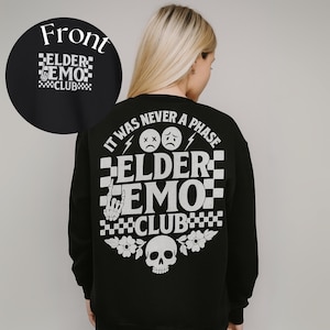 Elder Emo Club Sweatshirt, Vintage Emo Apparel, Unisex Graphic Crewneck, Perfect for Concerts, Gifts for Music Lovers, Emo Clothing