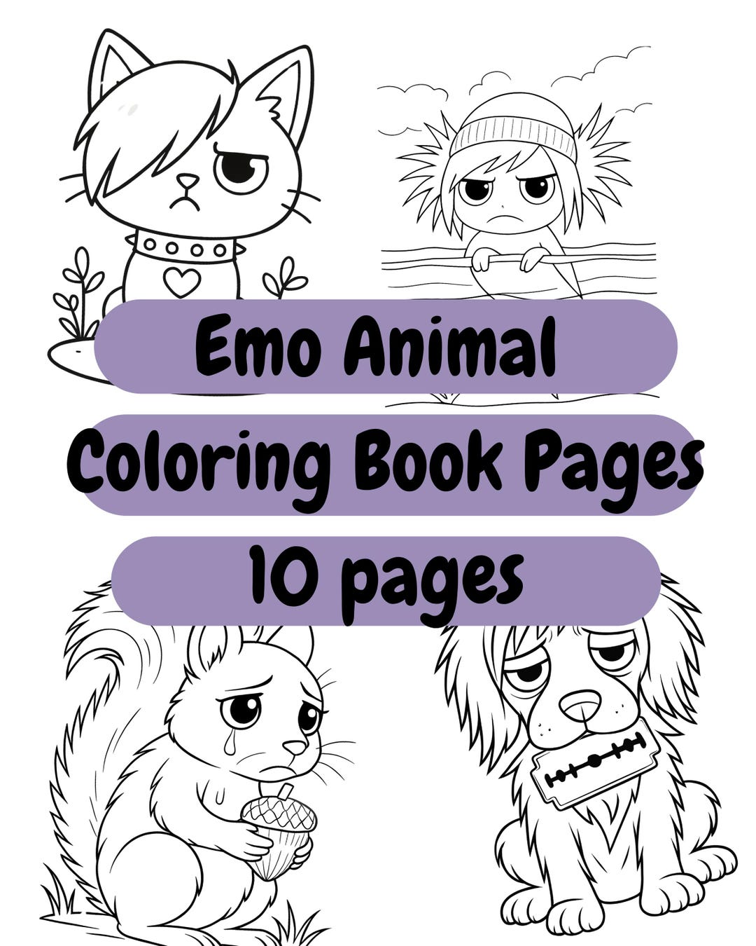 Emo Pdf Elder Emo Animals Coloring Book: 10 Pages (PDF Download) - Etsy