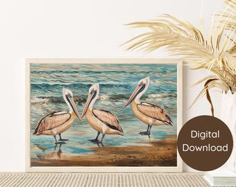 Watercolor Pelicans Art Coastal Digital Download for Printing Printable Coastal Art Pelican Wall Art Beach Printable Art Birds Painting