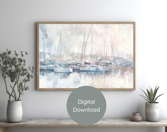 Sailboat Watercolor Print Nautical Digital Download Coastal Wall Art Marina Painting Boat Art Print Beach House Decor Printable