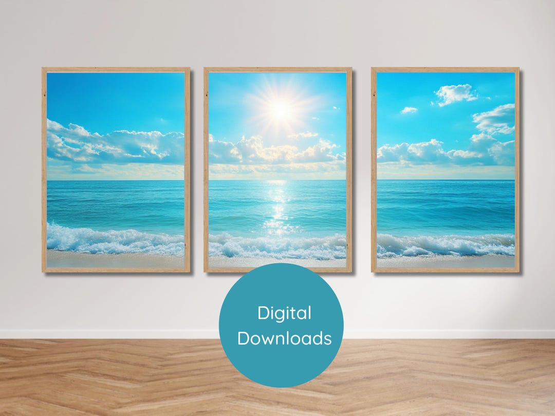 Coastal Wall Art Set of 3 Beach Triptych Digital Print Ocean Waves ...