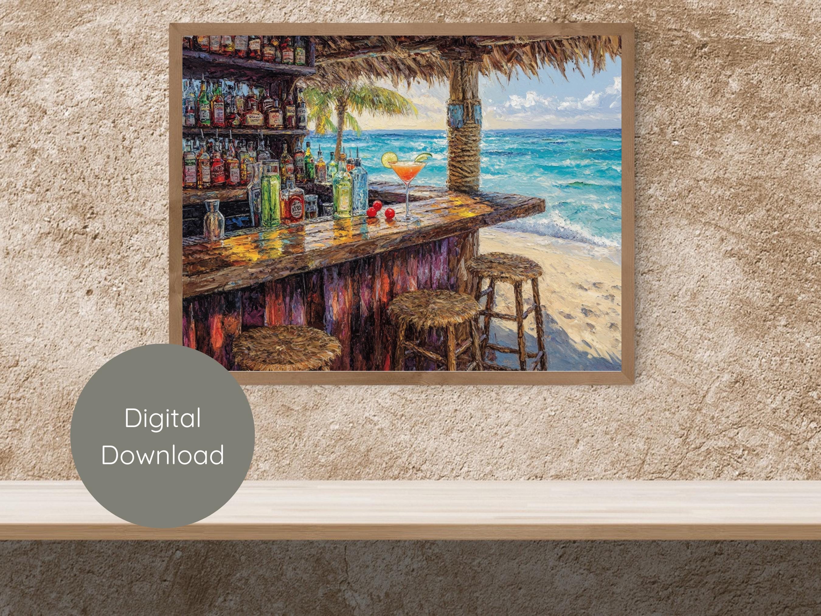Tropical Beach Bar Wall Art Coastal Printable Watercolor Ocean Bar