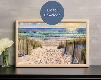 Beach Path Watercolor Printable Digital Art Coastal Wall Decor Download High-Res Printable Art for Beach Lovers Relaxing Seaside Vibes
