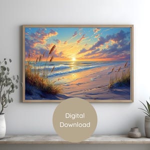 Beach Sunset Digital Download Coastal Wall Art Ocean Landscape Print Seaside Home Decor Printable Beach Painting Instant Art Watercolor