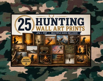 25 Hunting Wall Art Prints Bundle Rustic Cabin Decor Printable Set Hunting Lodge & Man Cave Wall Art Deer Duck Elk Hunting Gallery Wall