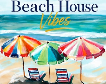 Beach Umbrella Wall Art Printable, Coastal Beach Decor, Colorful Ocean Print, Summer Printable Art, Beach House Digital Download