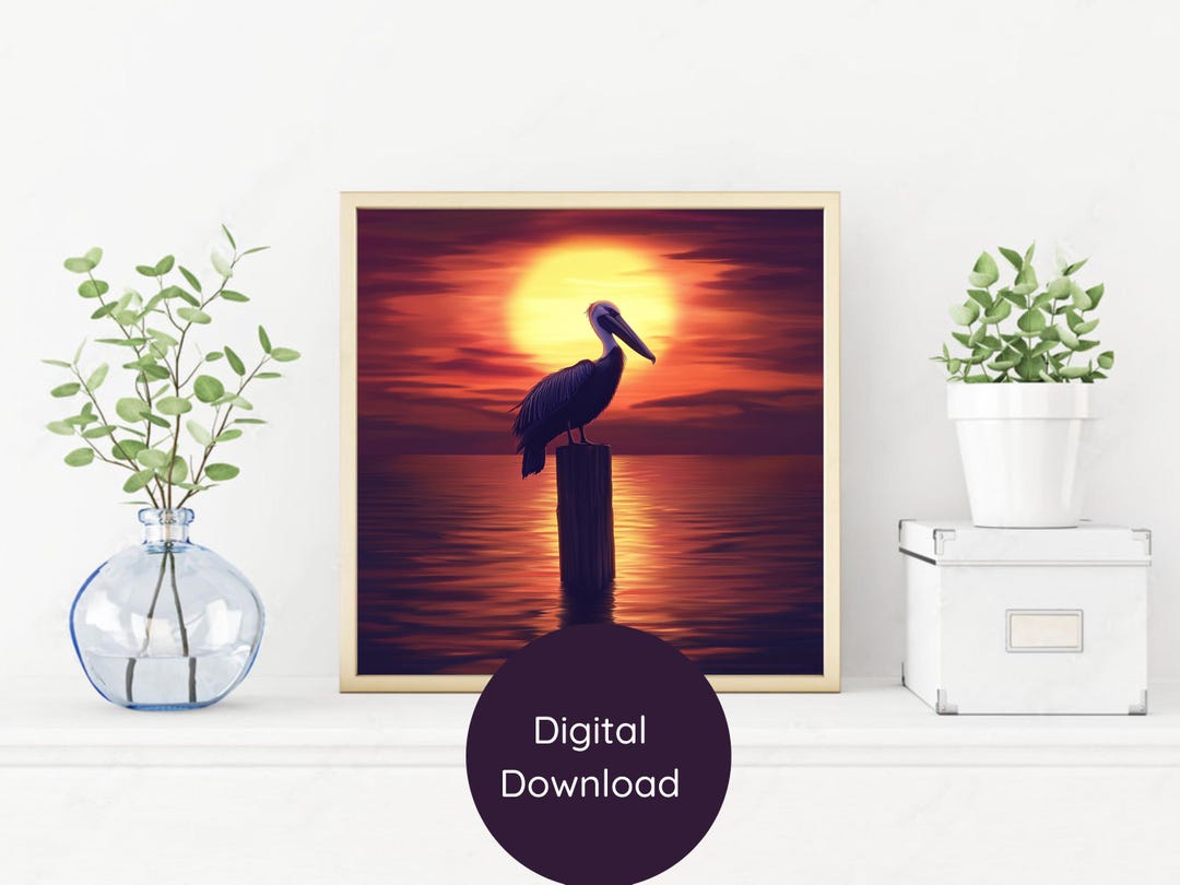 Pelican Sunset Digital Download Coastal Wall Art Beach Print Ocean ...