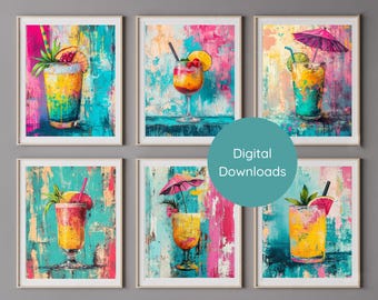 Tropischer Cocktail Wand Kunst Drucke bunte Bar Dekor digitaler Download Beachy Getränk Kunst druckbare Aquarell sofort Download Multi-Größen