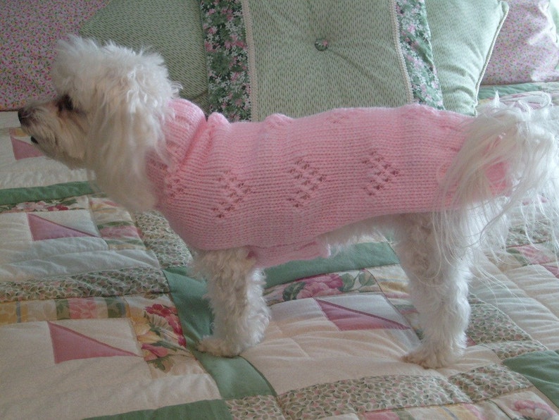 Dog Sweater Hand Knitting Pattern PDF Pink or Red Lacey Hearts - Etsy