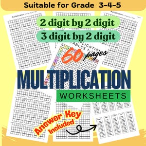 Multiplication Worksheets, Printable PDF math 3 , 4 , 5 grade, Worksheets with answer math basics multiplication 2digit 3 digit