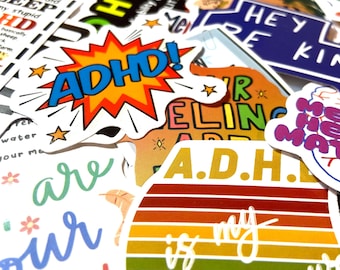 Pacote de adesivos para TDAH, adesivos sobre neurodiversidade, TDAH em adultos, adesivos para planners, adesivos para laptops, adesivos sobre saúde mental, pacote variado