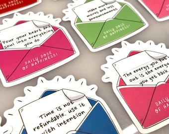 DAILY DOSE of HAPPINESS Sticker Pack Positive Affirmationen Laptop Sticker Set Selbstliebe Tägliche Erinnerung Zitate Mentale Gesundheit Erinnerungen Wisdom